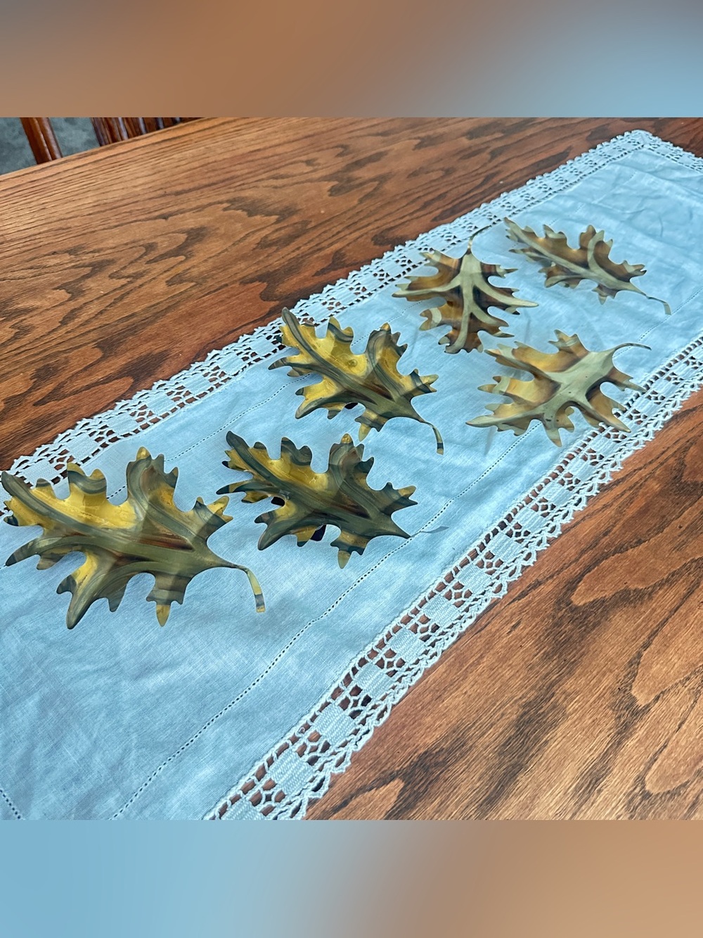 Set of 6 vintage brass leaf wall hangings